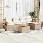 6 Pcs Conjunto De Sofás P/ Jardim Com Almofadões Vime Pe Bege