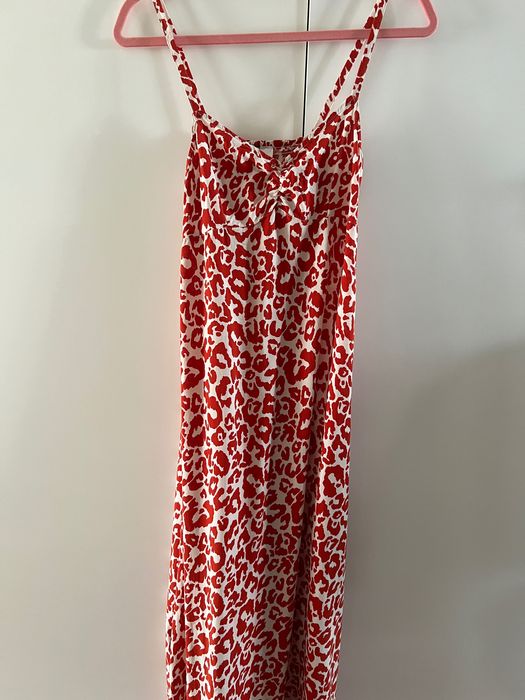 H&M długa maxi sukienka na lato cętki panterka czerwona