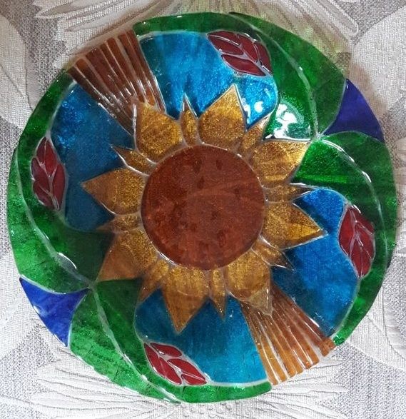 Декоративна таріль-вітраж "Соняшник життя"