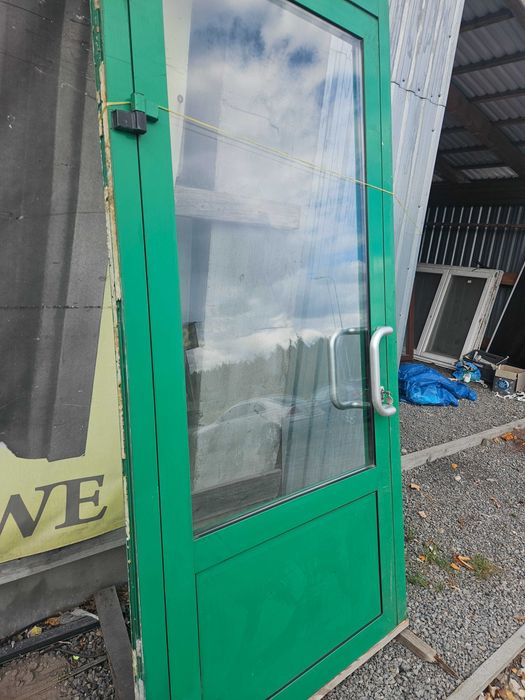 DRZWI Zewnętrzne Aluminiowe z Naświetlem Wejściowe 115x300cm Zielone