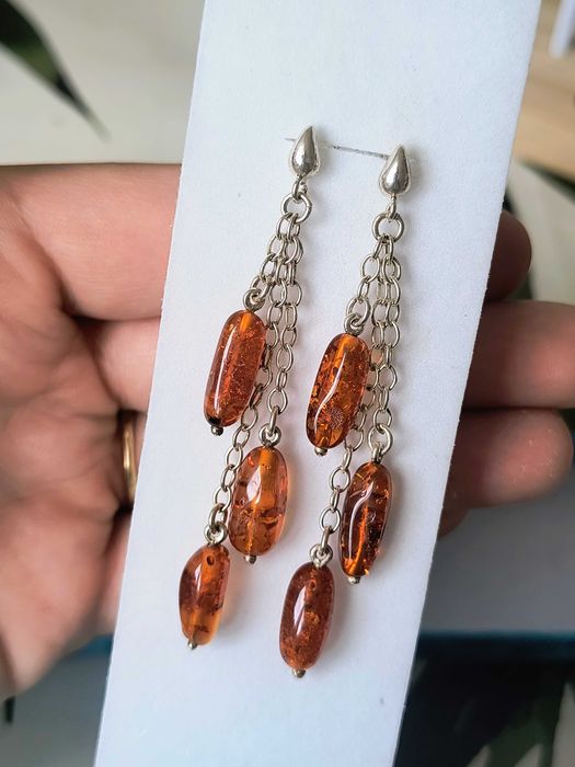 Kolczyki srebrne z bursztynem