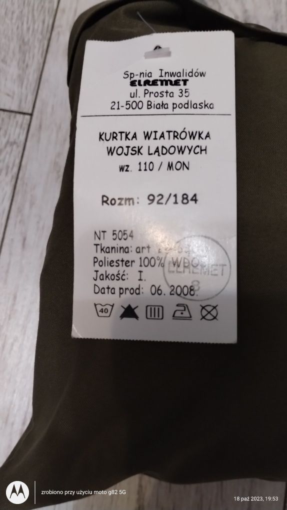 Kurtka wiatrówka wojsk lądowych wzór 110/MON rozmiar 92/184