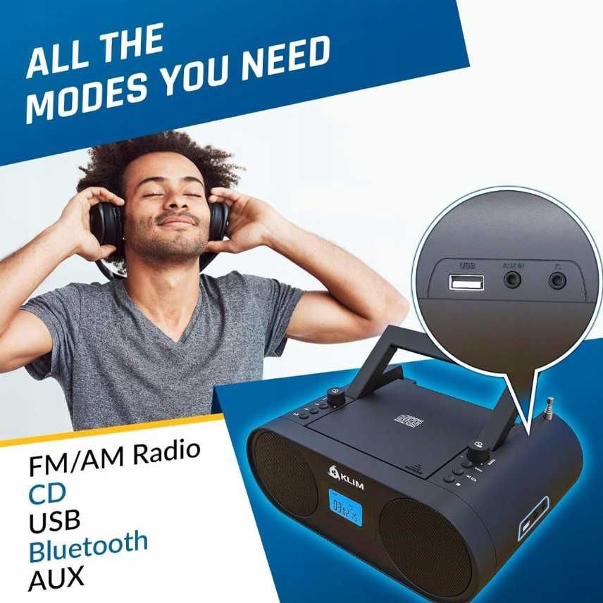 KLIM B4 Boombox CD/MP3 radio AM/FM, MP3, Bluetooth, AUX, USB, Radio