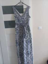 Sukienka maxi biała w niebieskie wzory 42