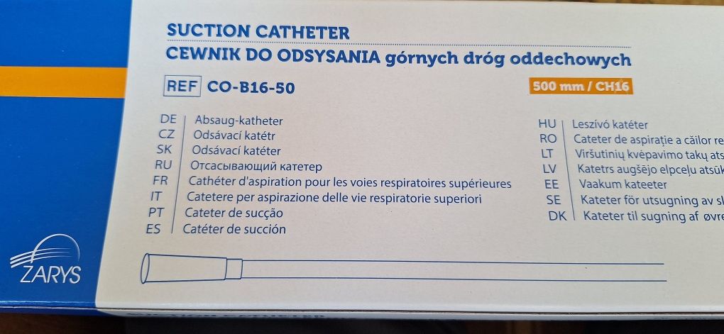 Cewnik do odsysania górnych dróg oddechowych 500mm, CH16 Zarys
