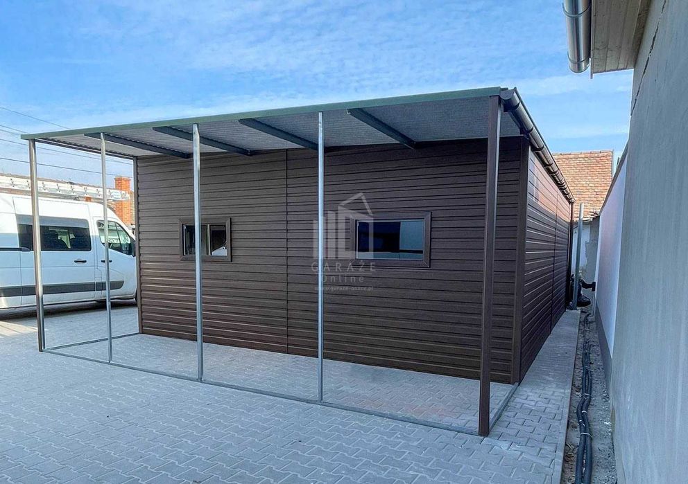 Garaż Blaszany 7X6M + Wiata 1,6M 2X Brama 2X Okno Dach Spad  Id936