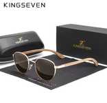 Okulary KINGSEVEN premium Drewno Złote oprawki Brązowe szkła