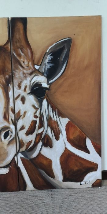 Triptico a óleo "Girafas" de Nuno Pedreiro