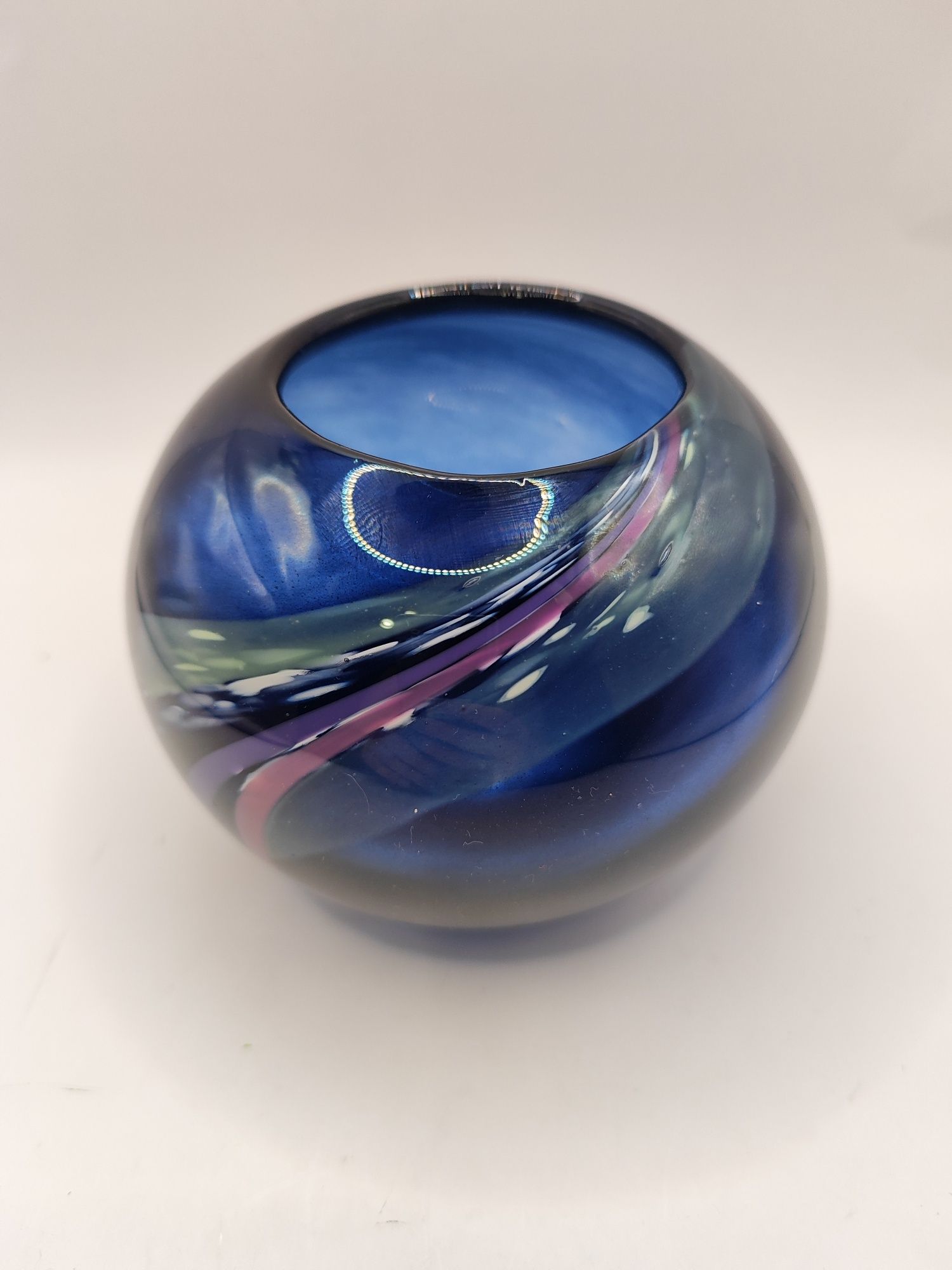 Szklany wazon wzory szkło kolor kobaltowy Vintage kula ozdoba prezent