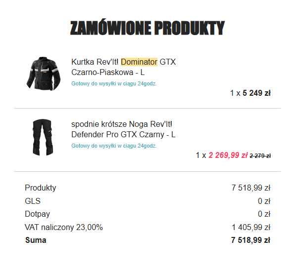 Kurtka Rev'It! Dominator GTX  L + Spodnie Rev'It! Defender GTX LShort