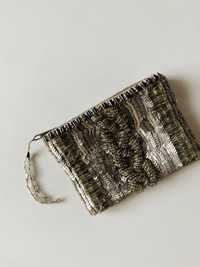 Cekinowa portmonetka portfel torebeczka przybornik srebrna z cekinami