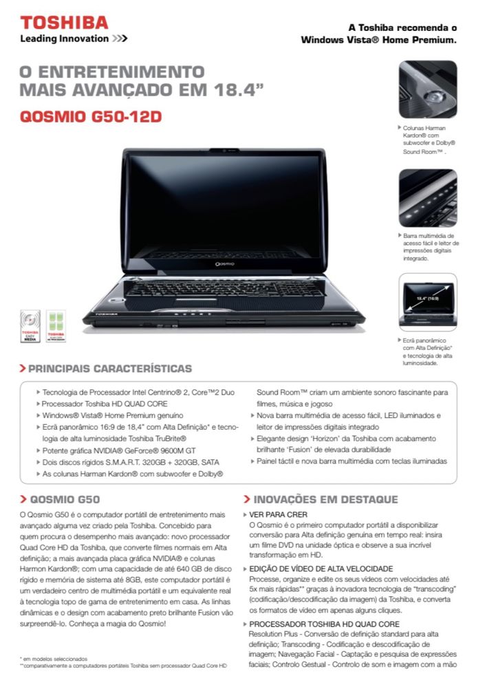 Toshiba Qosmio G50 ecrã 18,4”