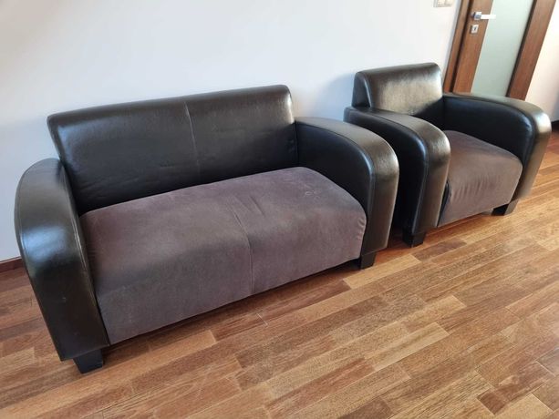 Sofa skórzana dwuosobowa z fotelem