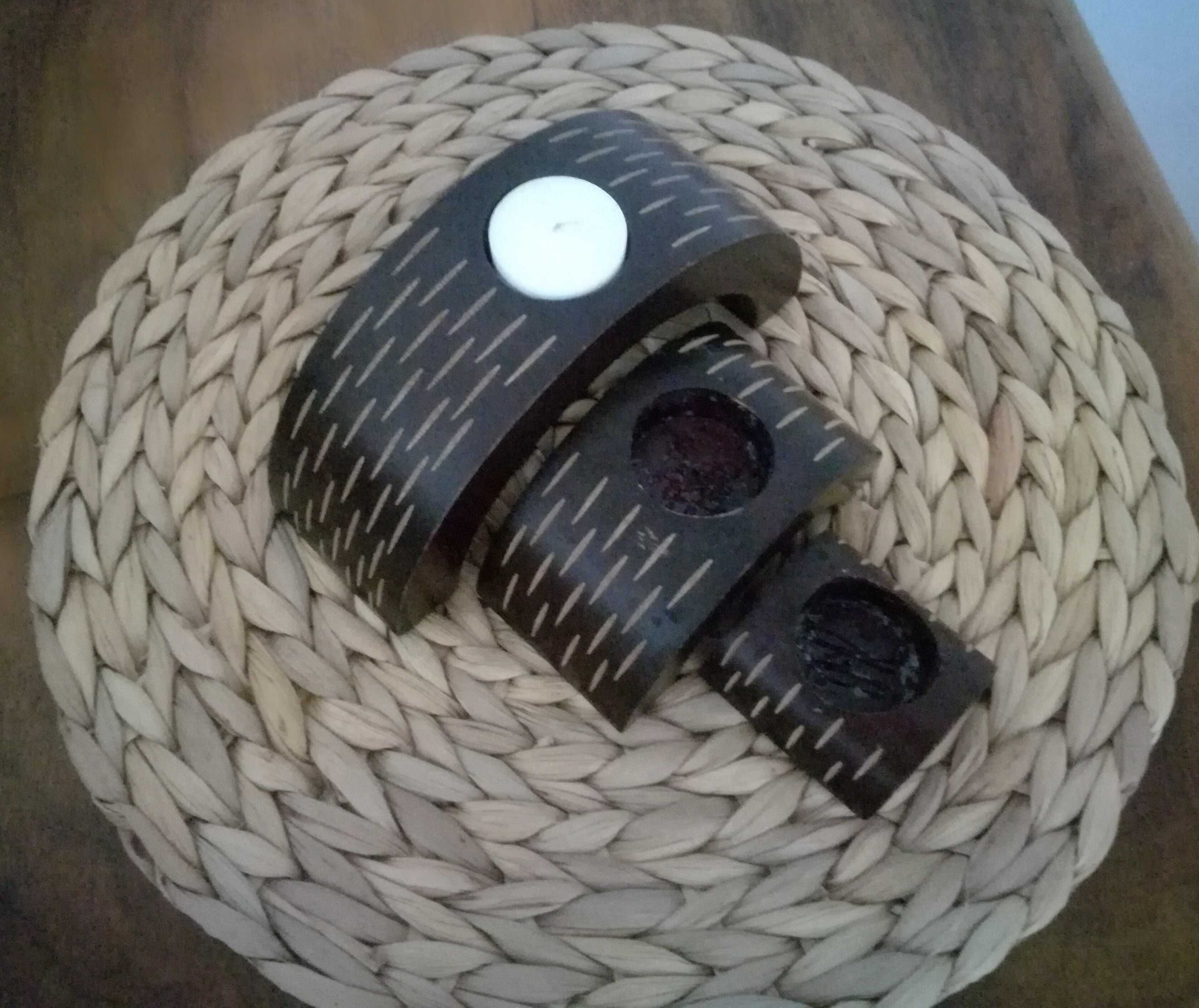 Świecznik 3 - częściowy drewniany brązowy na tealighty