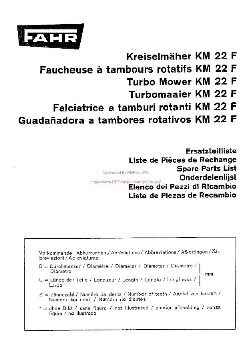 Katalog części kosiarka Deutz fahr KM 22 F