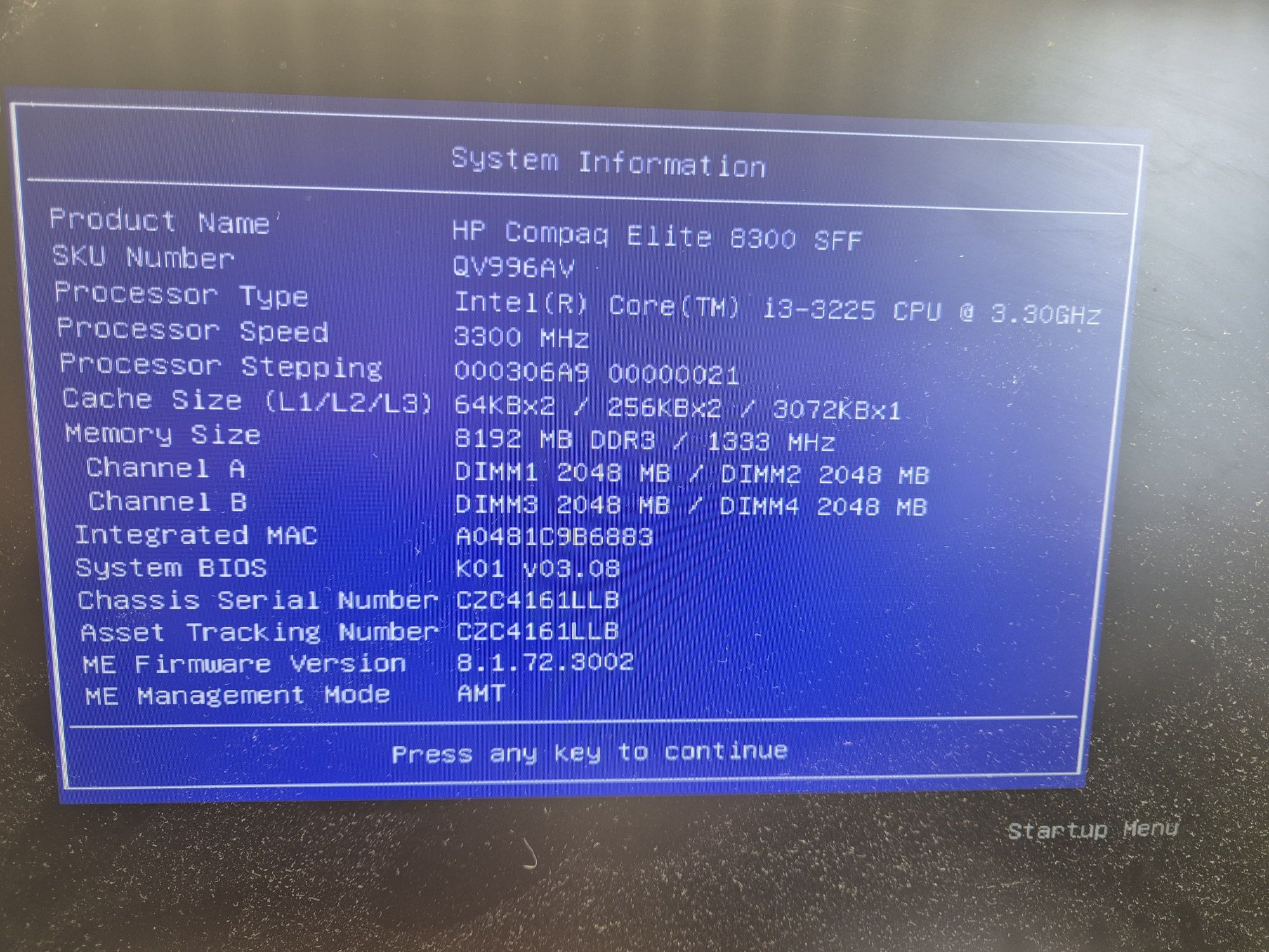 HP Compaq Elite 8300 SFF, i3 3225, 8Gb ddr 3