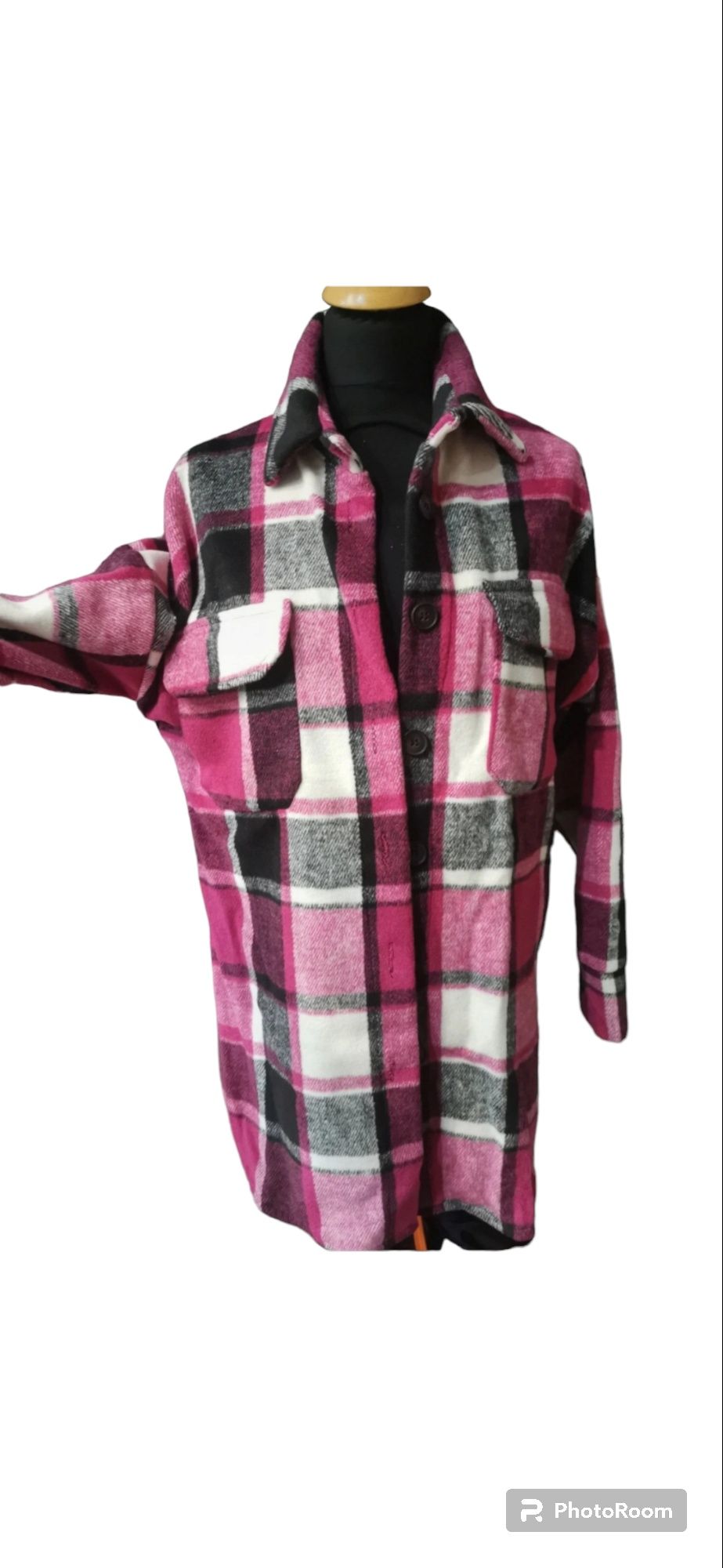 Ciepła koszula w kratkę ciepła gruba kurtka koszulowa  kratę różowo cz