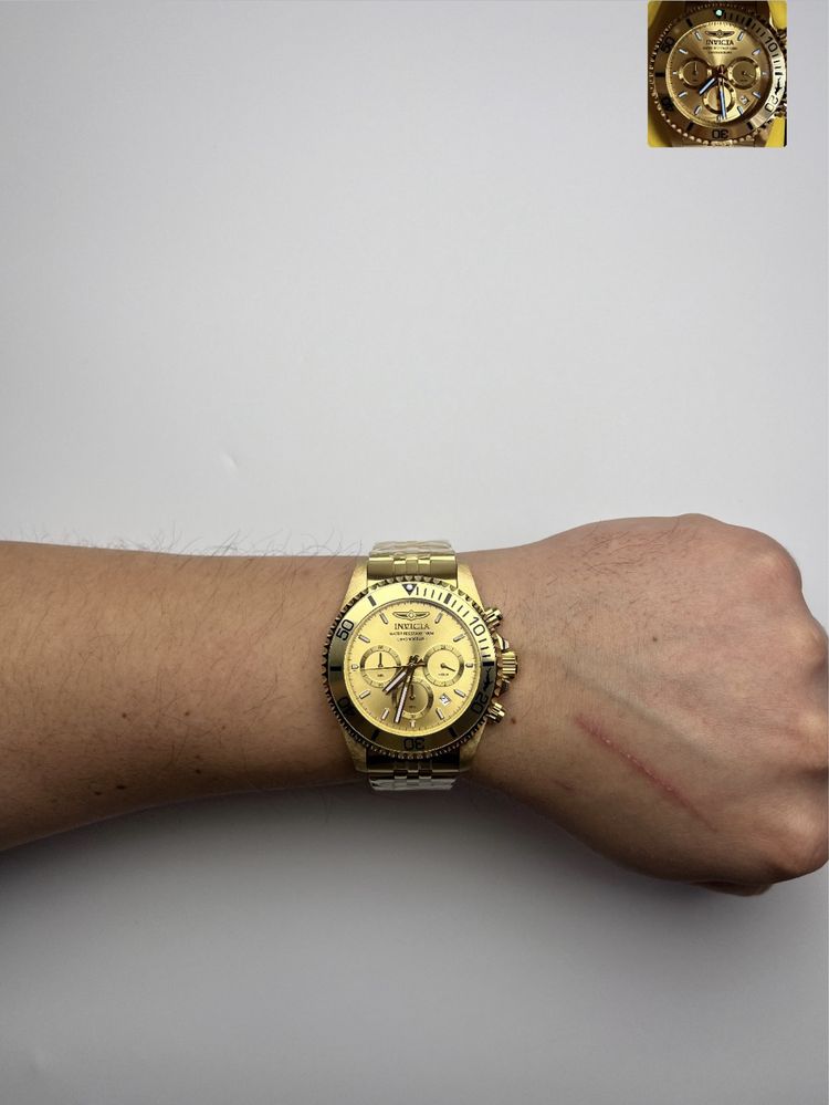 Invicta 48382, золотистий чоловічий годинник, инвикта хронограф