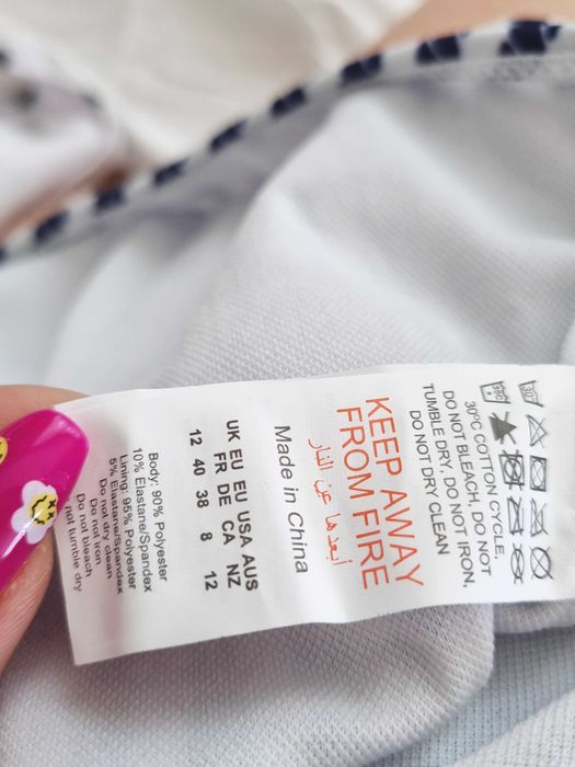 Strój kostium kąpielowy jednoczęściowy z paskiem w granatowe paski XL