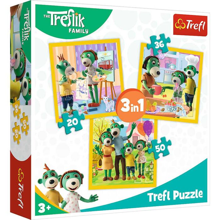 Trefl Puzzle 3w1 Rodzina Treflików Razem jest wesoło 34850