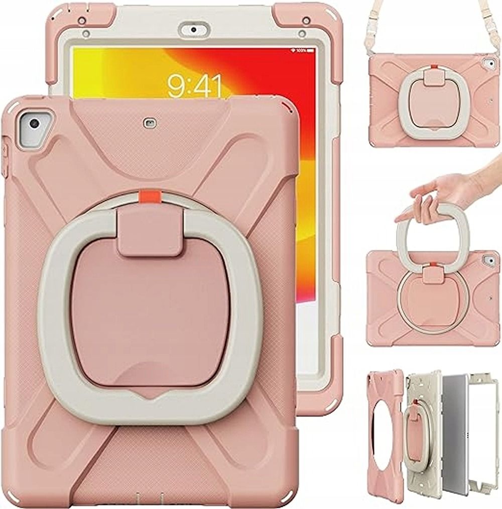 Etui do iPad 6/Air 2 z Podstawką i Paskiem na Ramię Różowe