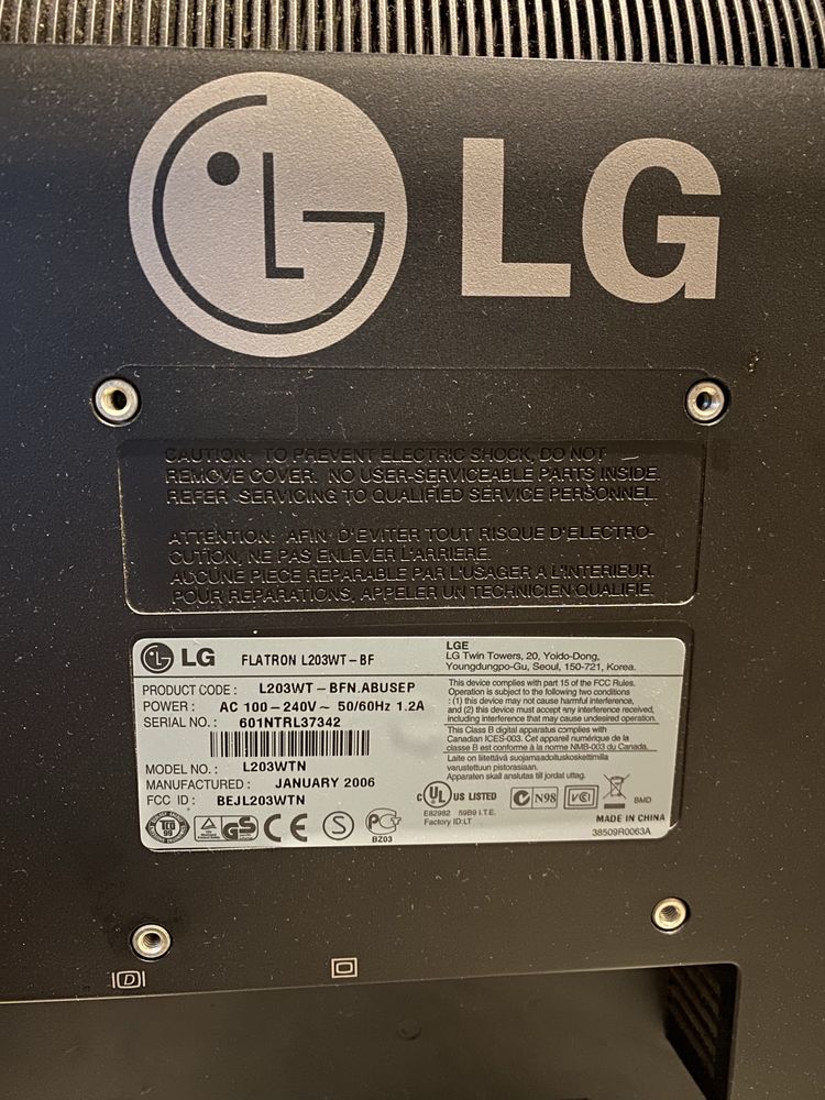 Monitor LCD LG Flatron L203WT-BF 20,1”