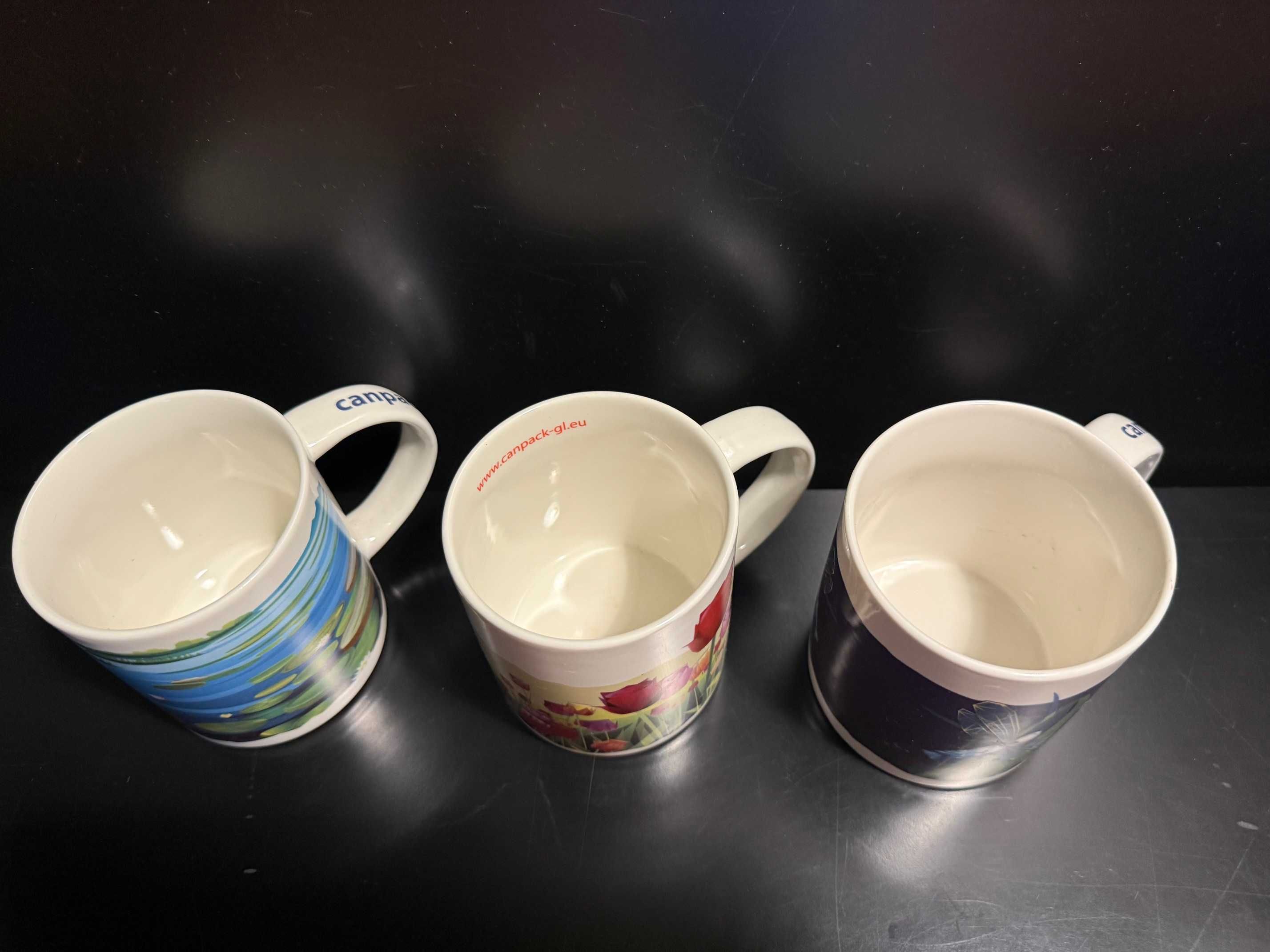 Kolorowe, ceramiczne kubki w kwiatki, tulipany, nenufary, 3 szt., nowe