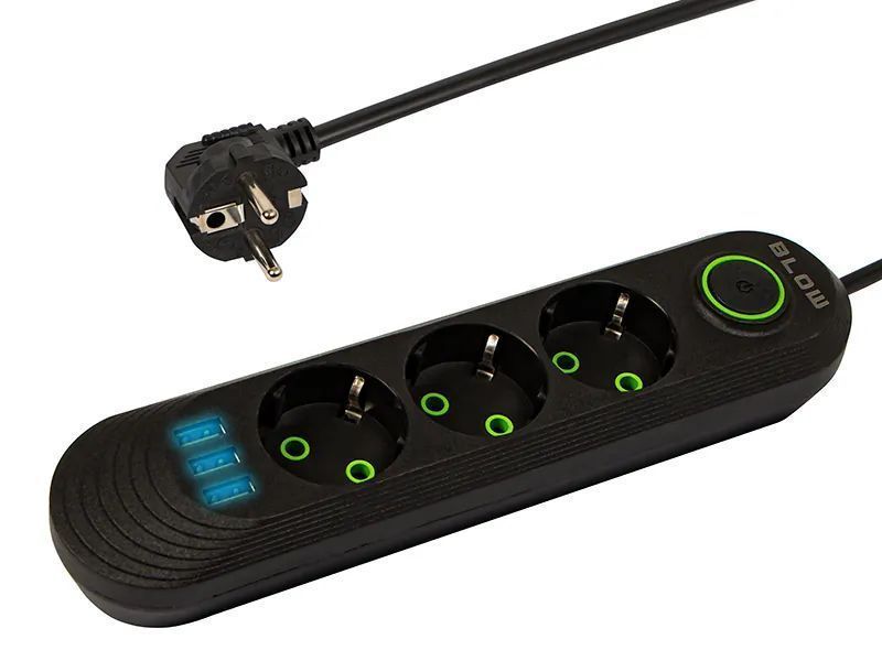 Listwa przedłużacz sieciowy BLOW 3 gniazda + 3x USB 2m czarny 98-213#