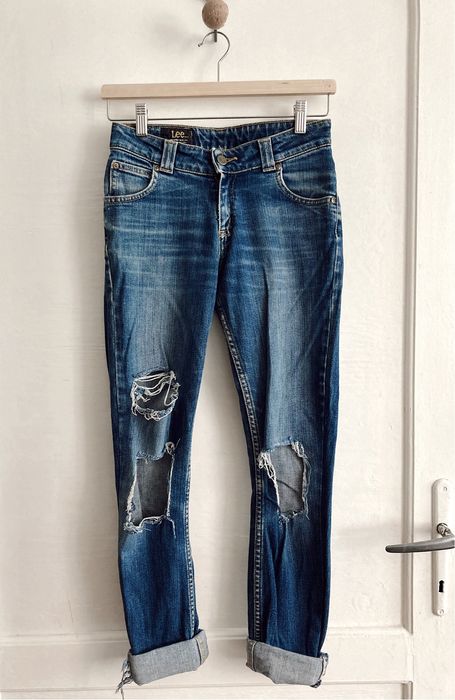 Jeansy spodnie skinny dziury lee przecierane