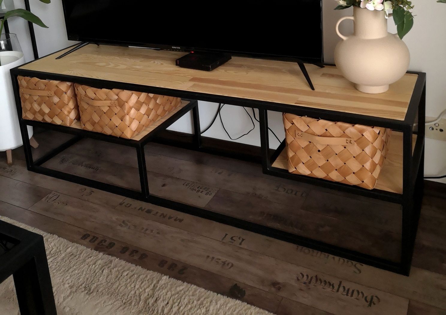 Szafka rtv sosna z metalem 150 cm loft wymienne blaty