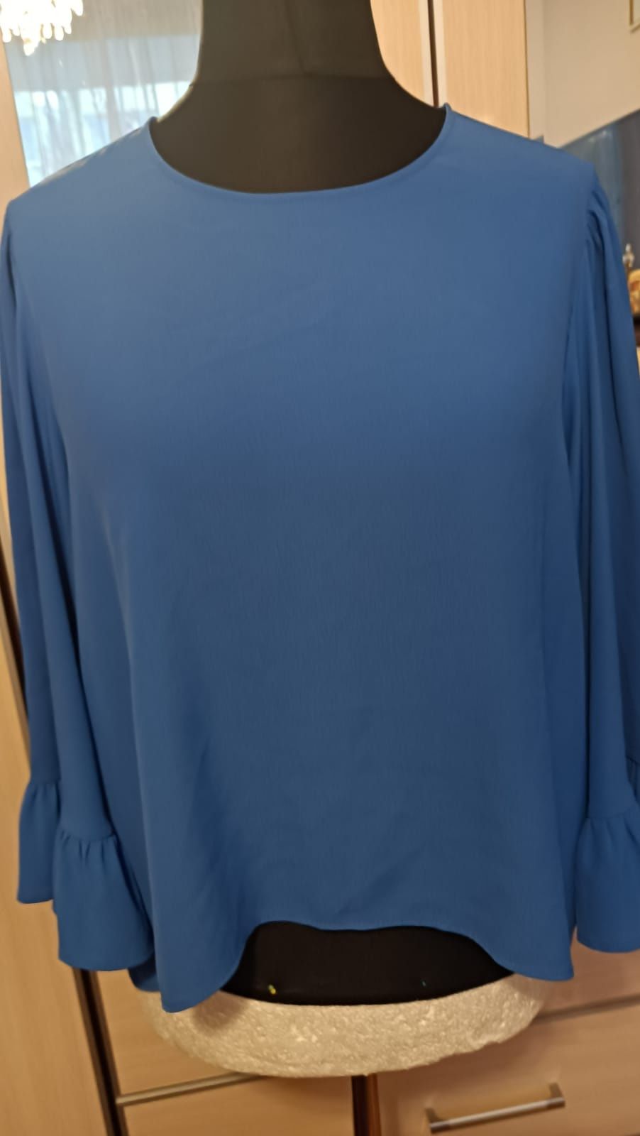 Bluzka damska niebieska rękawy falbana Zara XL