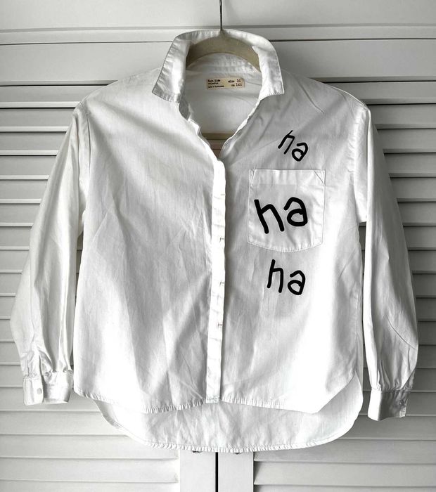 ZARA koszula biała z nadrukiem aplikacją napisy 140