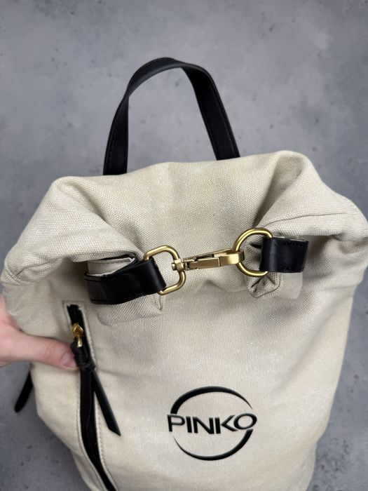 Plecak Pinko | Canvas Roll-Top | Kremowy/Czarny | Idealny na miasto