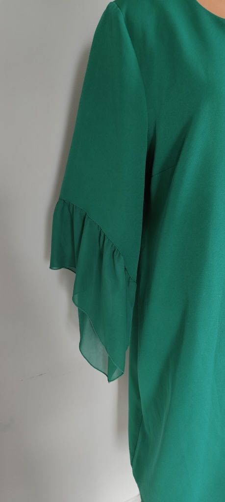 4XL 48 xxxl 46 kamatex zielona sukienka w ozdobne rękawy plus size