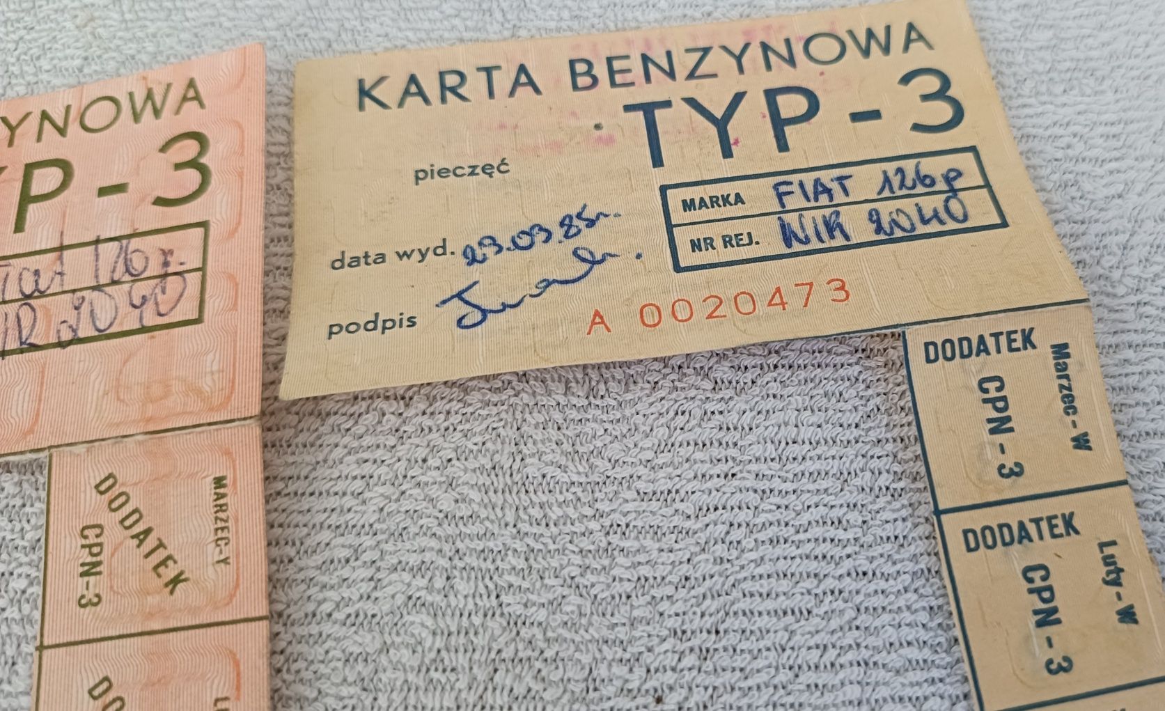 Kartki benzynowe PRL 1984/85/86