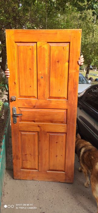 Дерев'яні двері з замком та ручкою