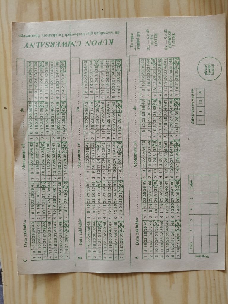 Stare kupony totolotka z PRL