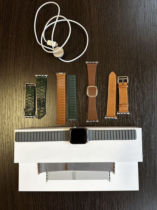 Apple Watch 7, 45mm Stainless Steel Silver+шкіряні ремінці