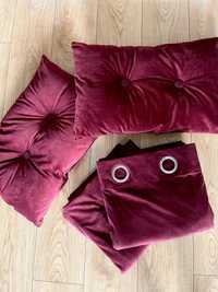 Zasłony i poduszki velvet burgundowe