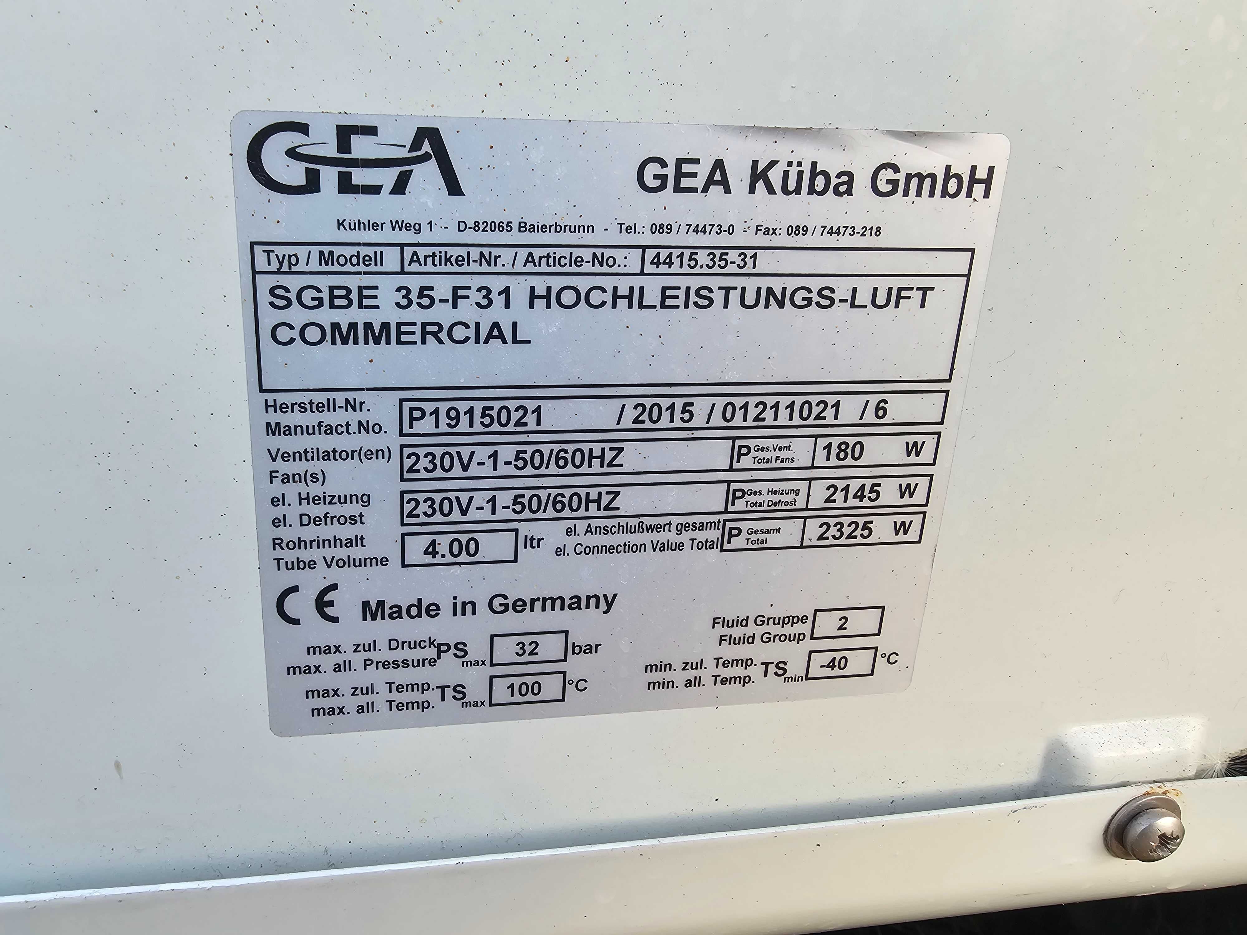Chłodnica powietrza GEA SGBE 35-F31 z grzałkami,CHŁODNIA