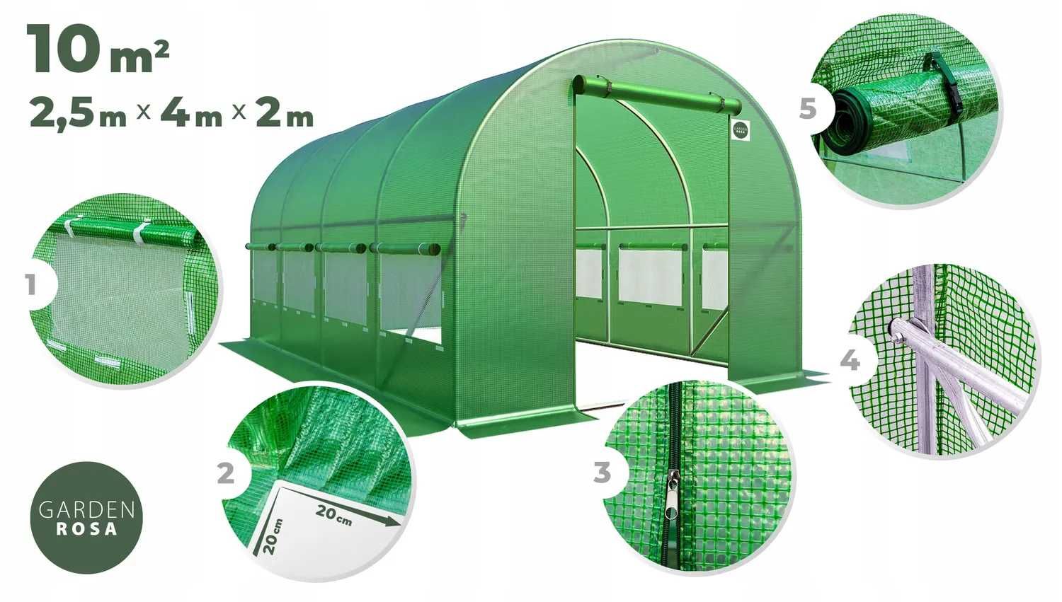 tunel ogrodowy uv4 szklarnia 4x2,5m namiot foliowy 9 okien 10m2+gratis