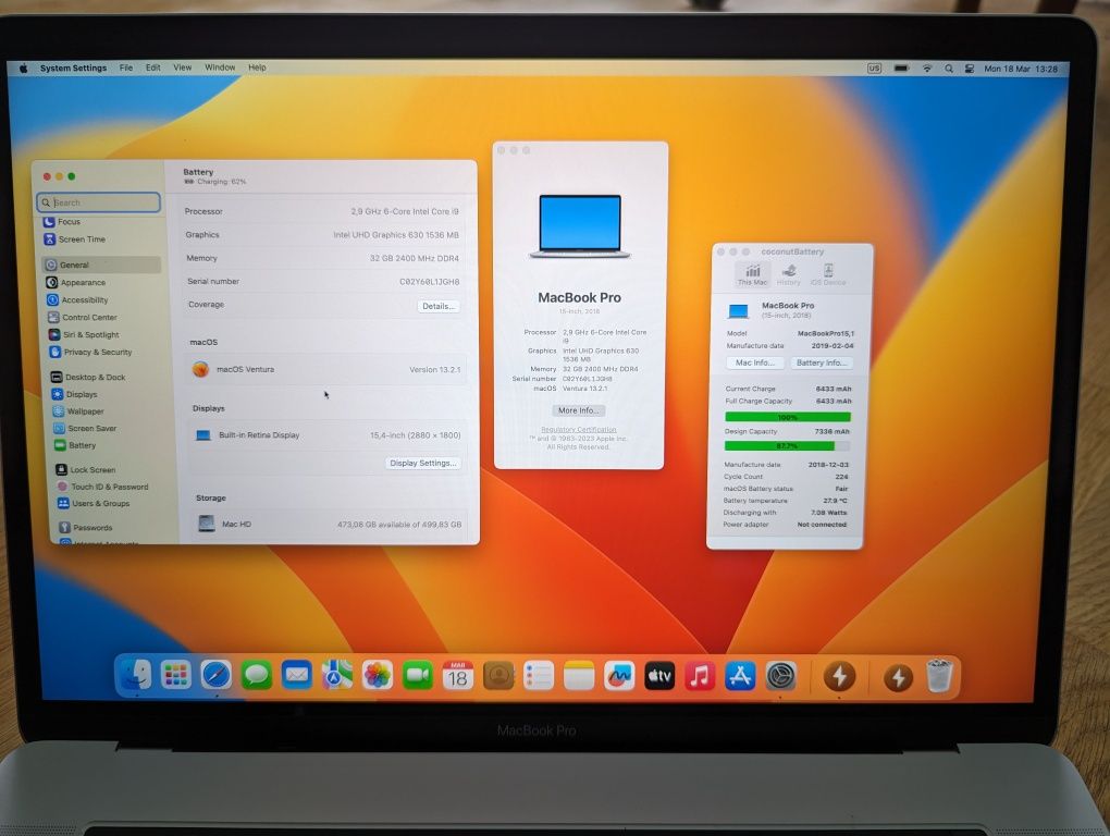 MacBook Pro 2018, 15", i9, 32/512 ГБ, ідеал.