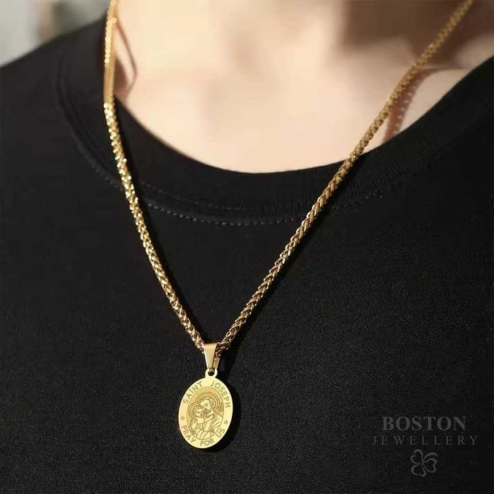 Srebrny Łańcuszek z Medalikiem ze Świętym Józefem Splot Królewski 60cm