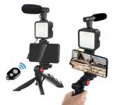 Zestaw Vlog Podcast YouTube lampa LED mikrofon uchwyt statyw