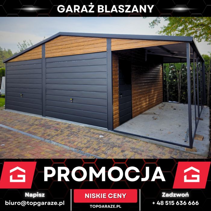 Garaż blaszany drewnopodobny z wiatą 8x6m garaz dwustanowiskowy