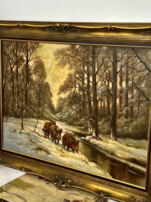 Картина старовинна «Зграя диких кабанів взимку»