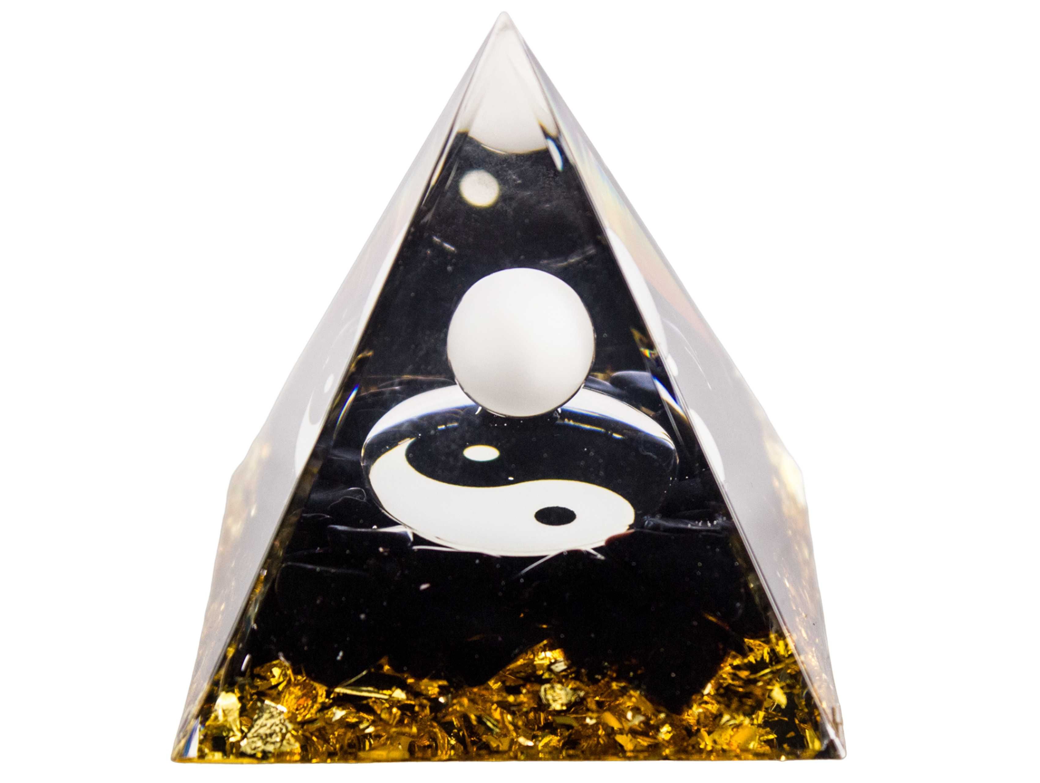 Piękna Piramidka Orgonit Yin Yang Kwarc Dymny Agat Biały - 5 cm
