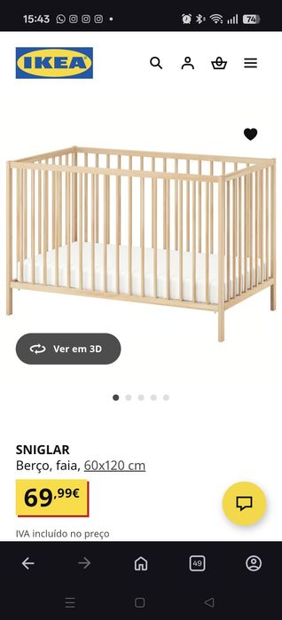 Berço IKEA Sniglar com colchão ortopédico Zippy