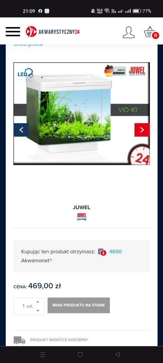 Akwarium JUWEL VIO 40 40x26xh30/35cm 30L OptiWhite LED+Rybki+Akcesoria