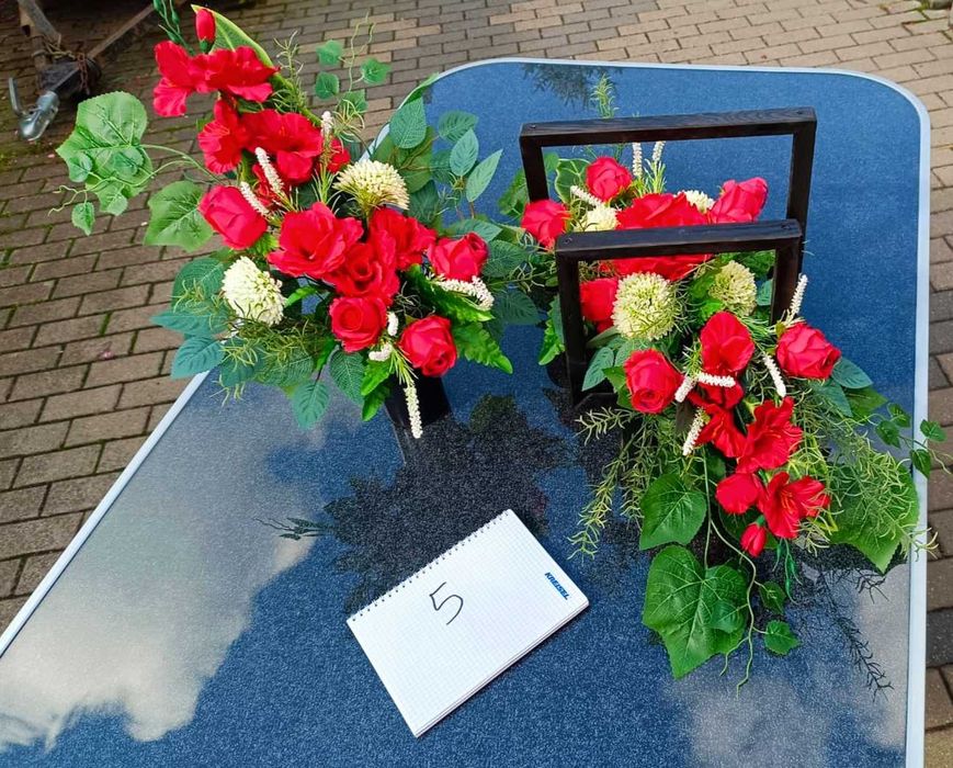 Komplety 2 cz.,stroiki na pomnik i do wazonu drewno, różowy,czerwony